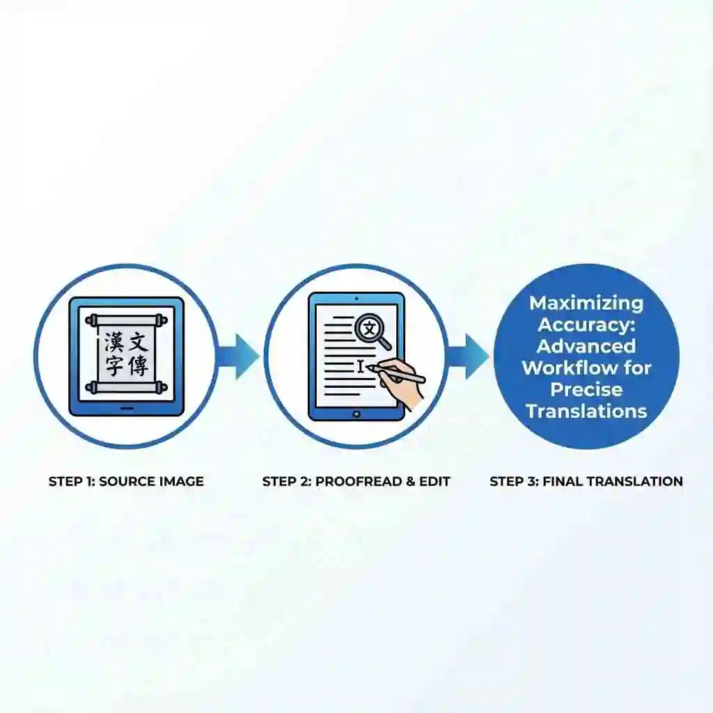Two-step workflow where a chinese translator from image converts pictures to editable text first, then translates for maximum accuracy and layout control.