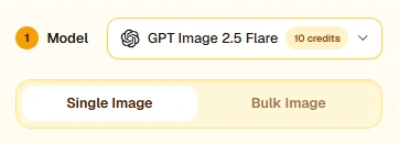 Step 1 preview showing a model picker and translation mode options for single-image or batch translation.