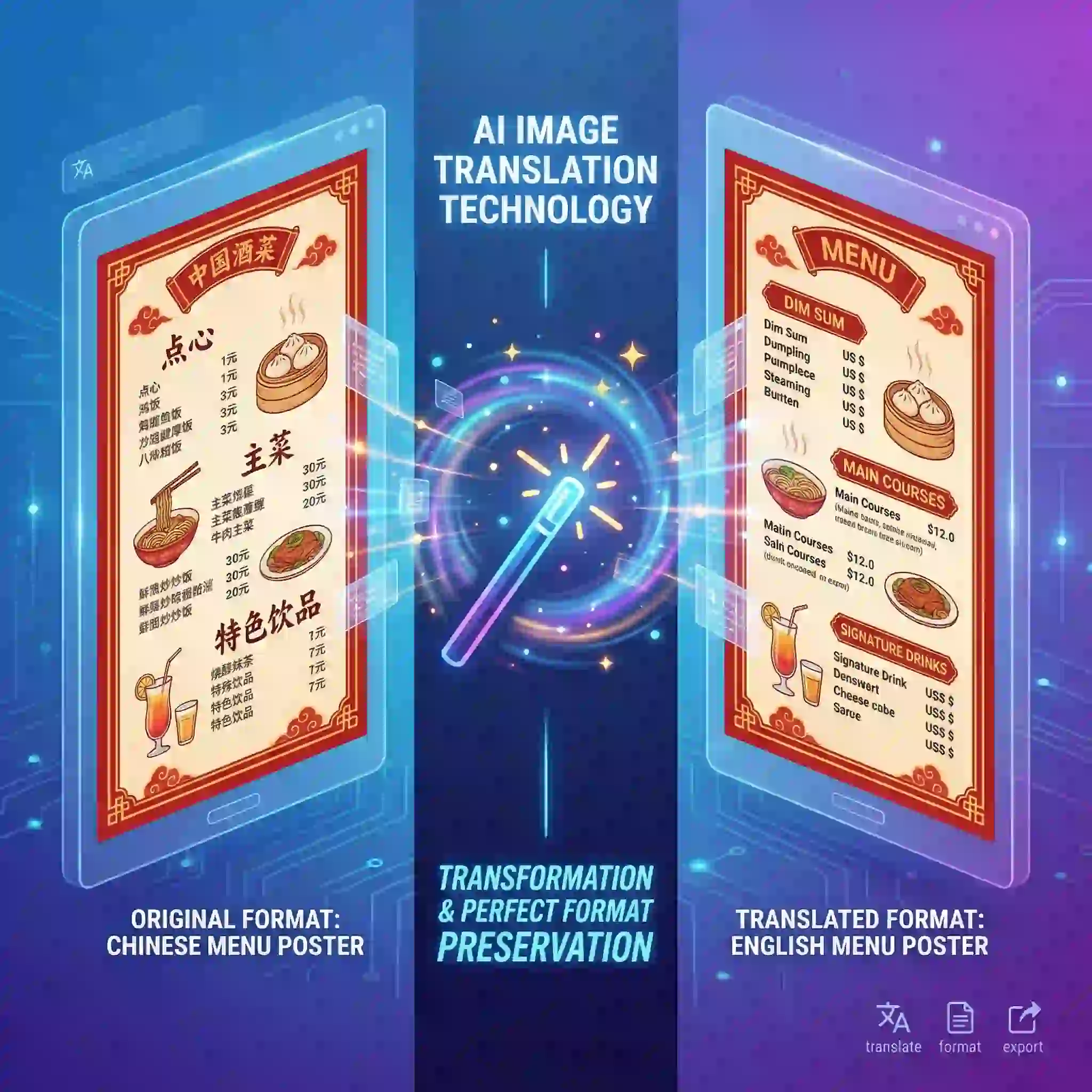 Witness the power of our chinese image translator as it not only translates text but also intelligently regenerates the background, ensuring that the translated image looks completely native and professional, preserving the original visual appeal of your photos.