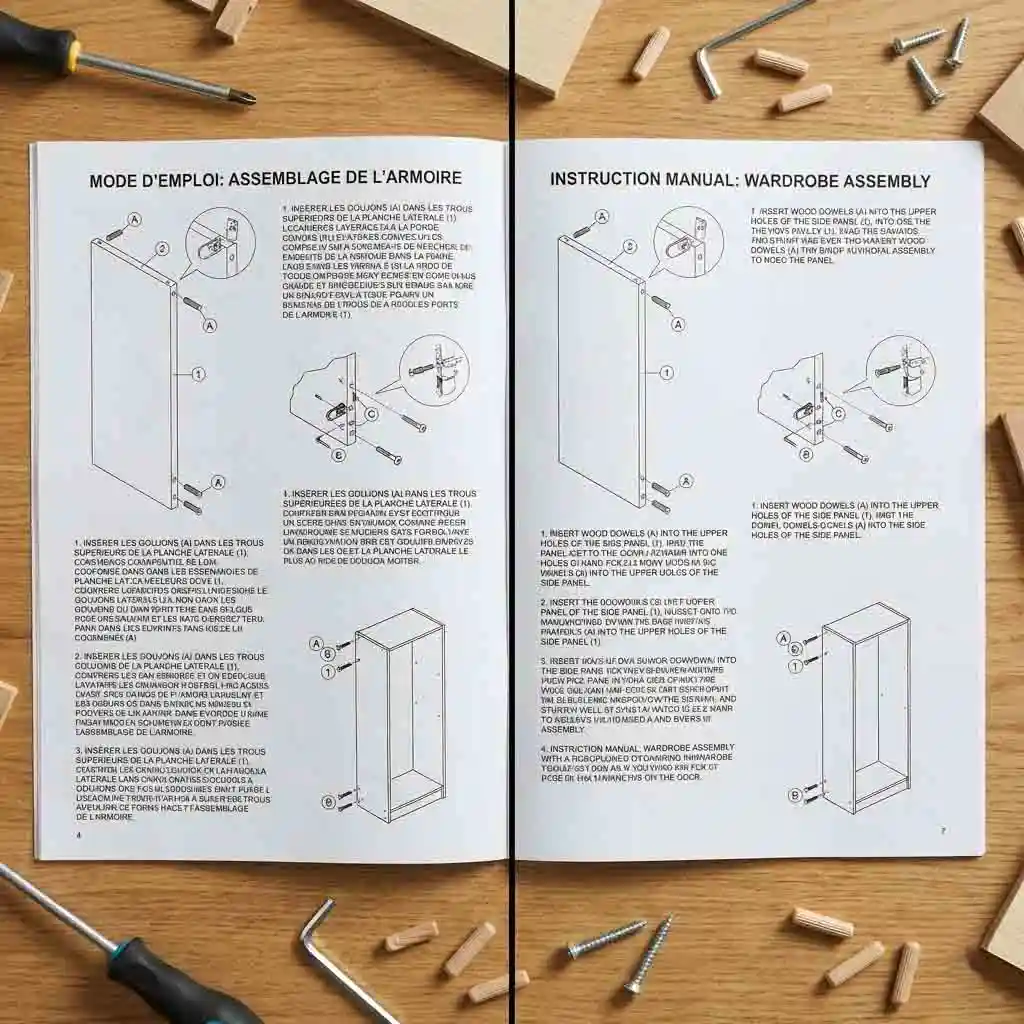 A person aiming their phone at a complex product manual, illustrating how to translate text from an image to understand assembly instructions clearly.
