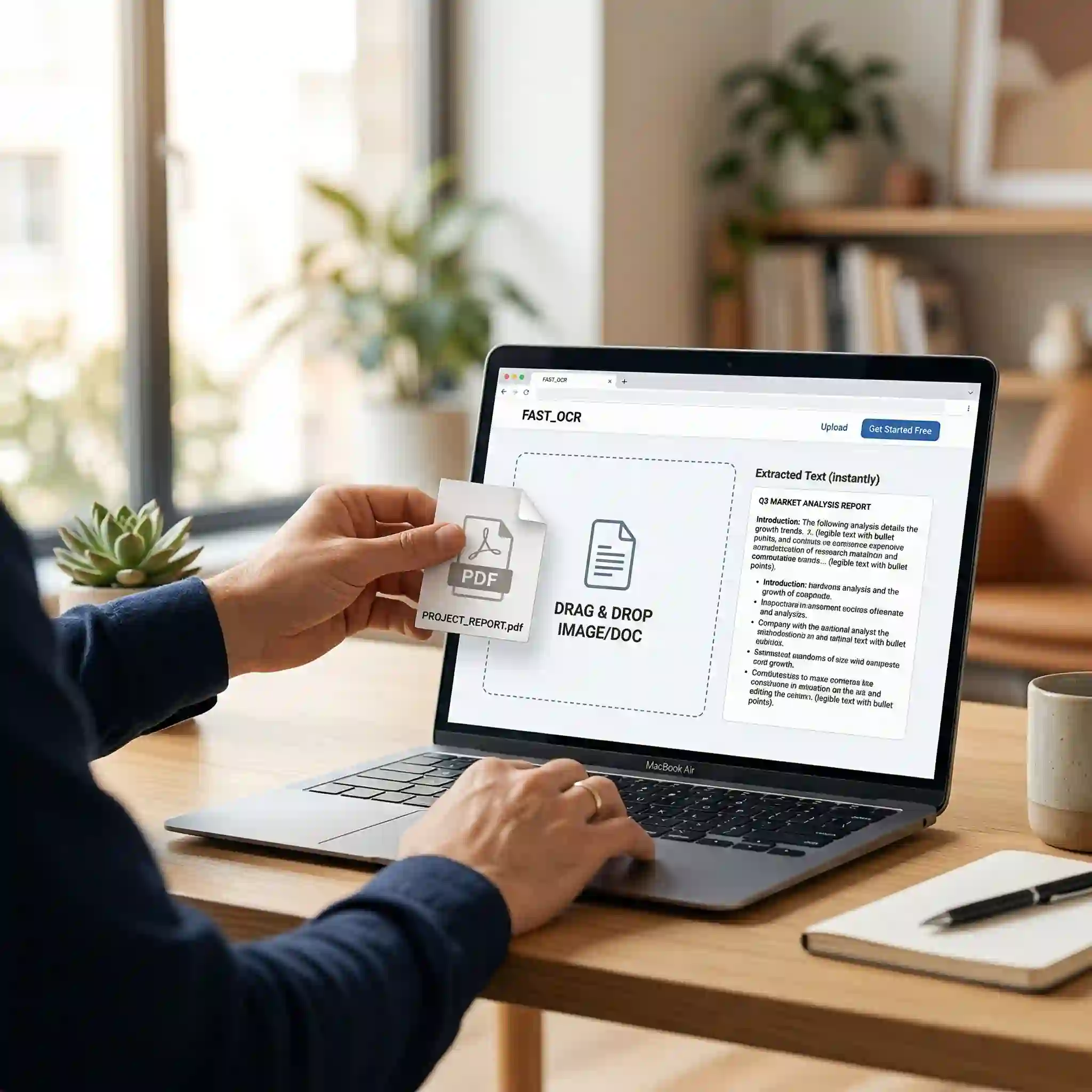Image to text AI call-to-action preview showing document text being extracted into editable digital text.
