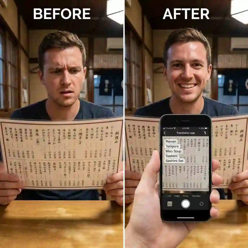 Travelers can easily use the kanji translator image function on signs and menus in real-time, making navigation and dining in Japan stress-free and enjoyable during their trips.