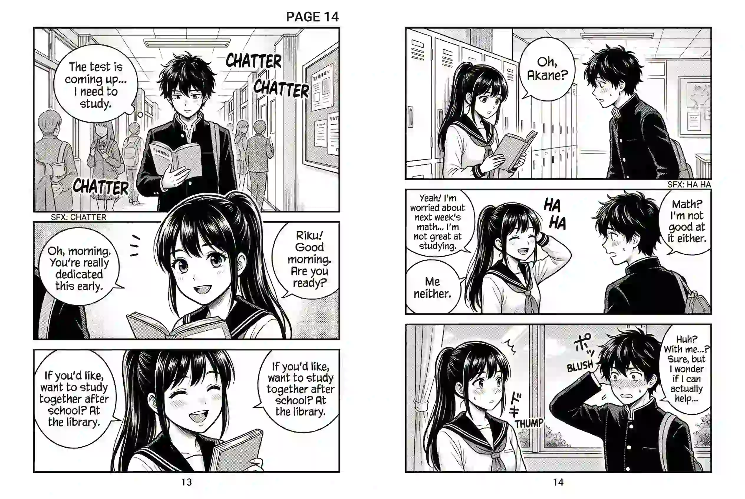 Before and after manga translation example showing original comic text replaced with translated dialogue while preserving the artwork and panel layout.