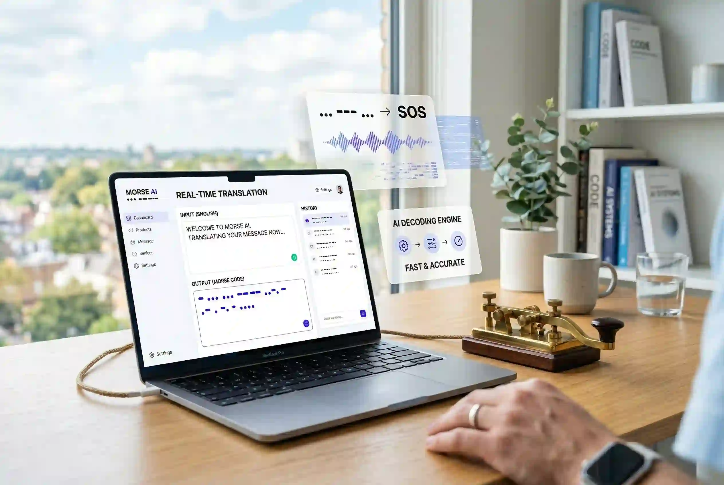 Before and after morse code image translation with our AI image translator.