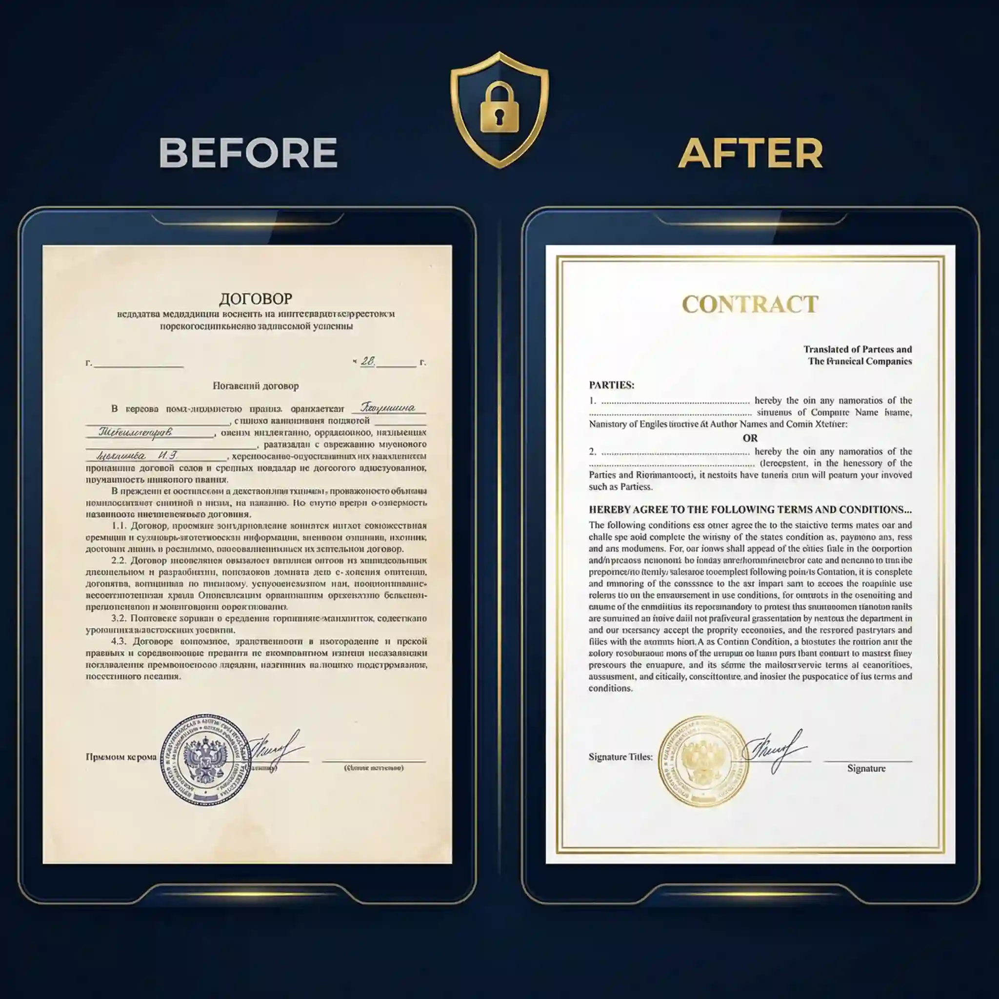 Professional law firms securely use our platform to translate russian image to english, guaranteeing safe processing for international business agreements and ensuring all translated legal documents remain strictly highly confidential.