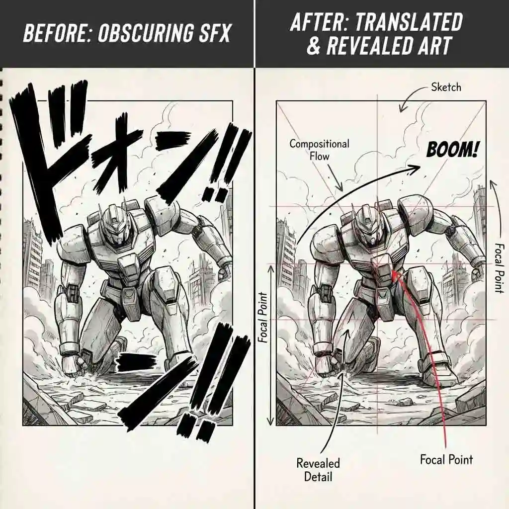 Artists analyzing original composition by using the tool to translate webtoon to english, gaining insights into the story and art structure simultaneously.